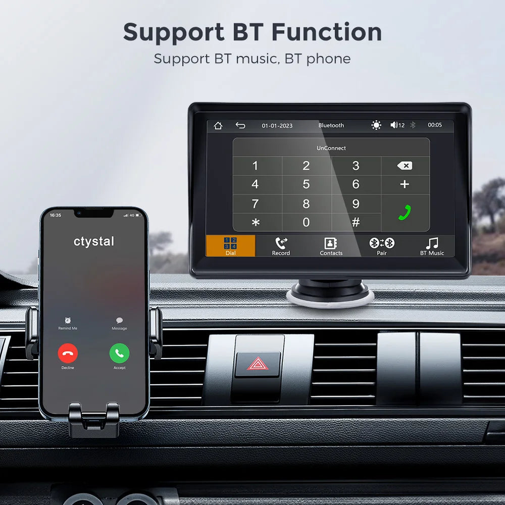 Autoradio 7 pouces Carplay sans fil Android Auto Lecteur multimédia portable de voiture avec émetteur FM BT WiFi AUX USB Écran