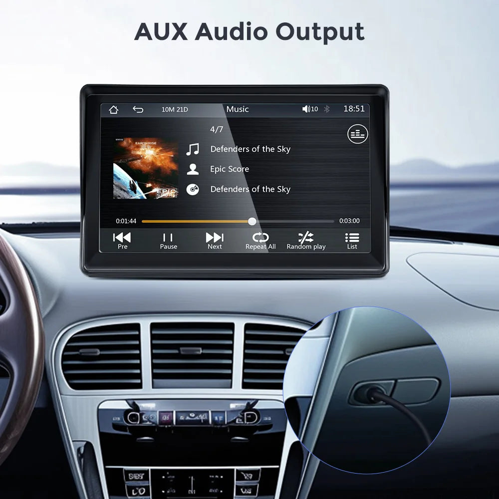 Autoradio 7 pouces Carplay sans fil Android Auto Lecteur multimédia portable de voiture avec émetteur FM BT WiFi AUX USB Écran