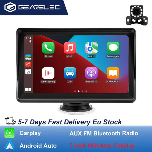 Autoradio 7 pouces Carplay sans fil Android Auto Lecteur multimédia portable de voiture avec émetteur FM BT WiFi AUX USB Écran