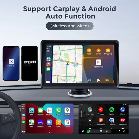Autoradio 7 pouces Carplay sans fil Android Auto Lecteur multimédia portable de voiture avec émetteur FM BT WiFi AUX USB Écran